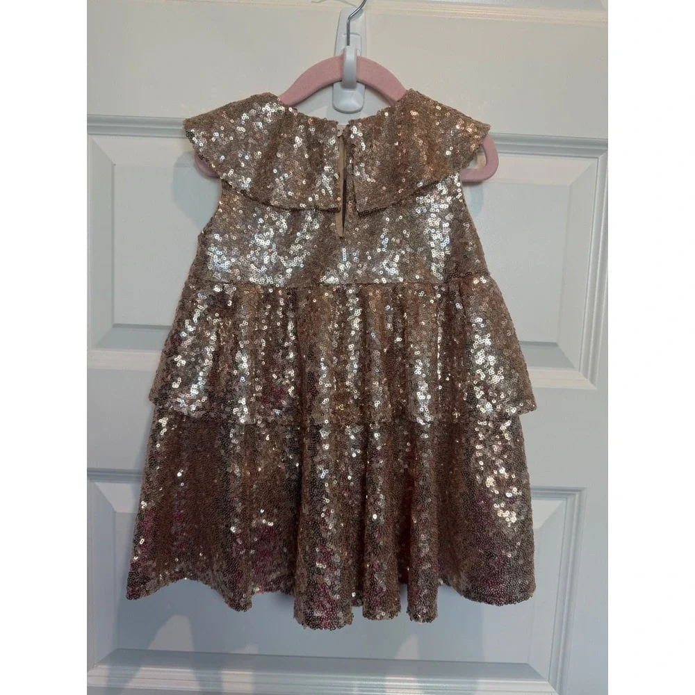 9.Konges Slojd Starla Sequin Dress Rose Gold Tiered Ruffle Collar 18M KS6482